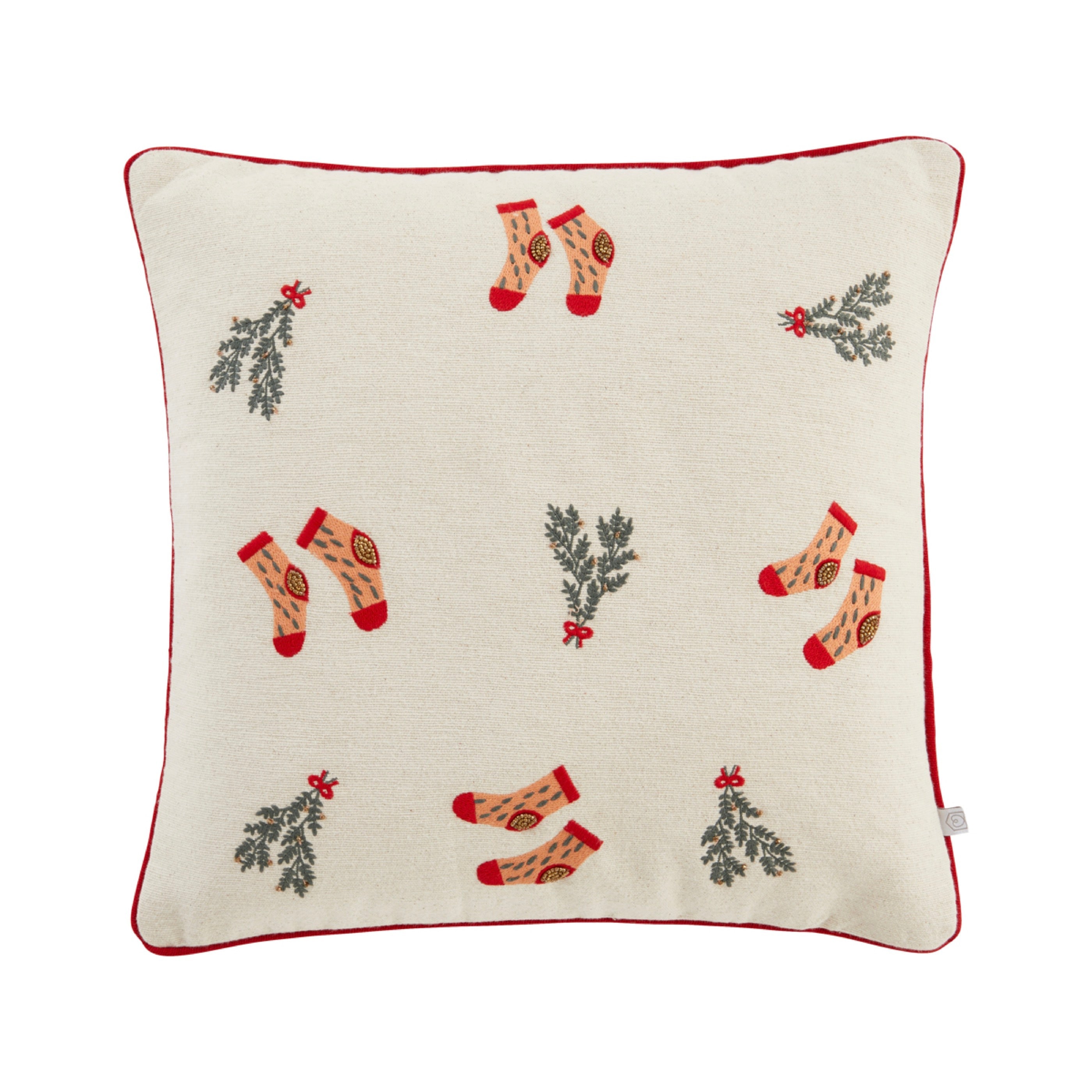 Coussin Brooke - Ecru/Rouge