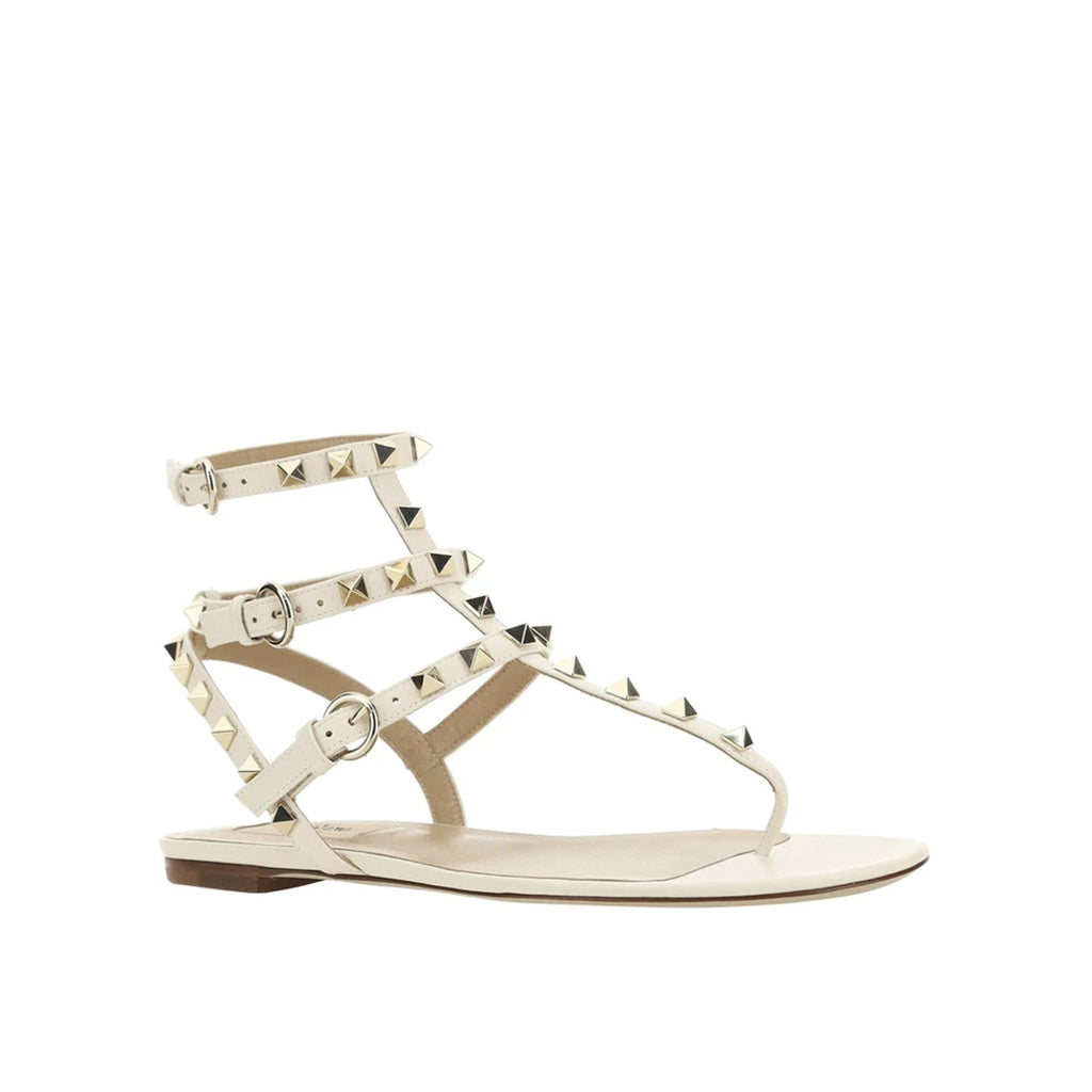 Valentino Garavani Rockstud Flip-Flop Leather Sandals - Cream - Femme