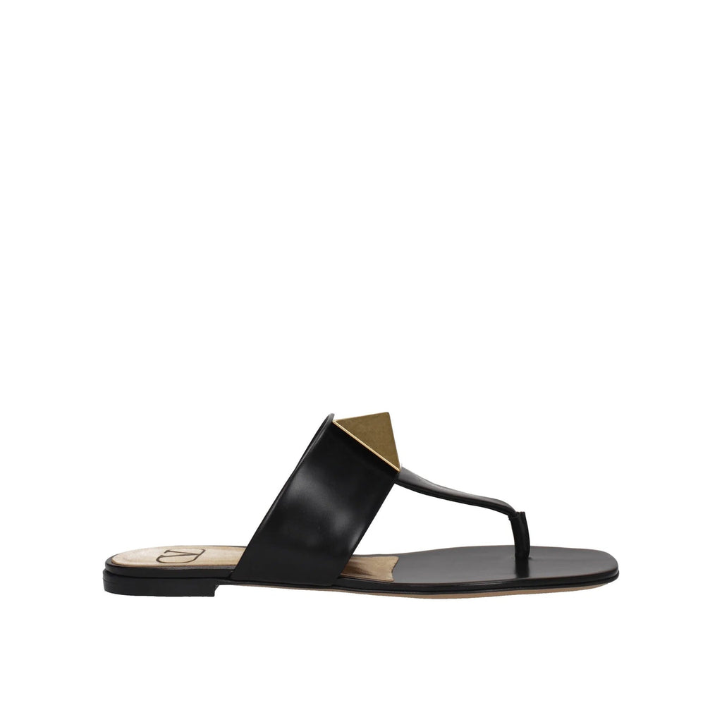 Valentino Garavani One Stud Leather Thong Sandals - Black - Femme