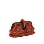 Delphine Ruggine pouch bag in ruggine raffia, showcasing rustic charm and natural elegance for any outfit.