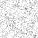 Détail noir et blanc du poster à colorier Cosmos avec planètes, robots et vaisseaux
