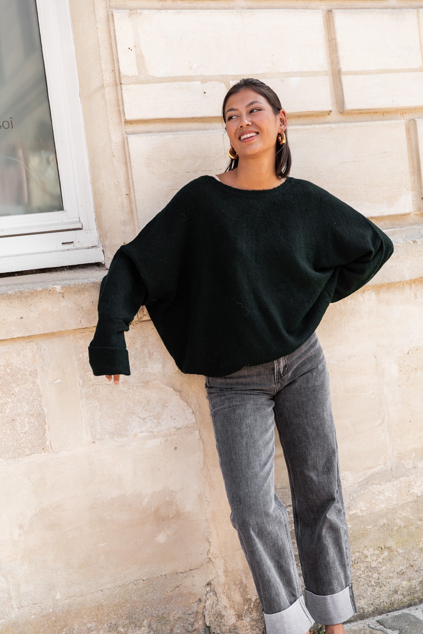 DOUCEUR Vert Foncé - Pull Loose