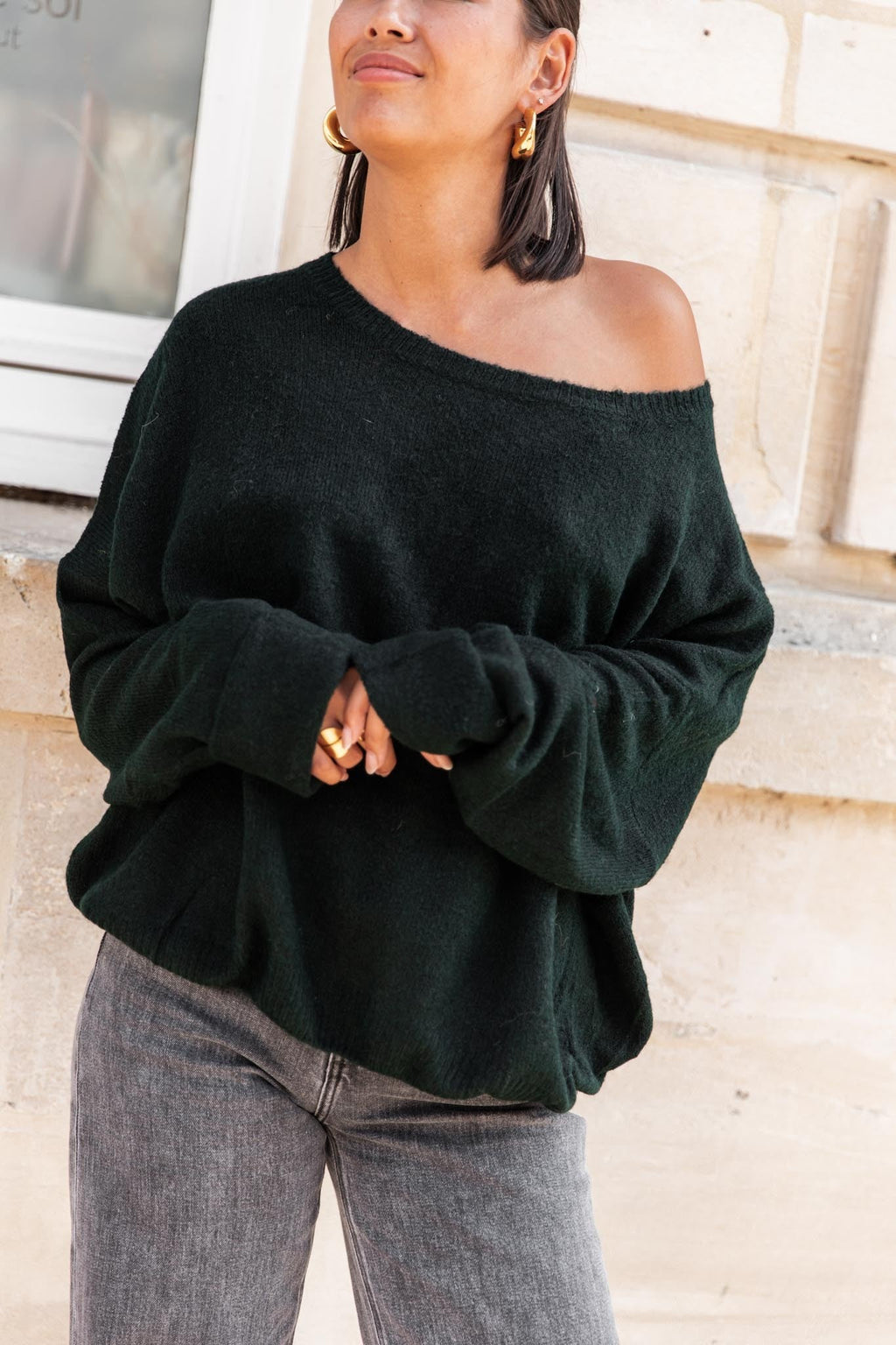 DOUCEUR Vert Foncé - Pull Loose