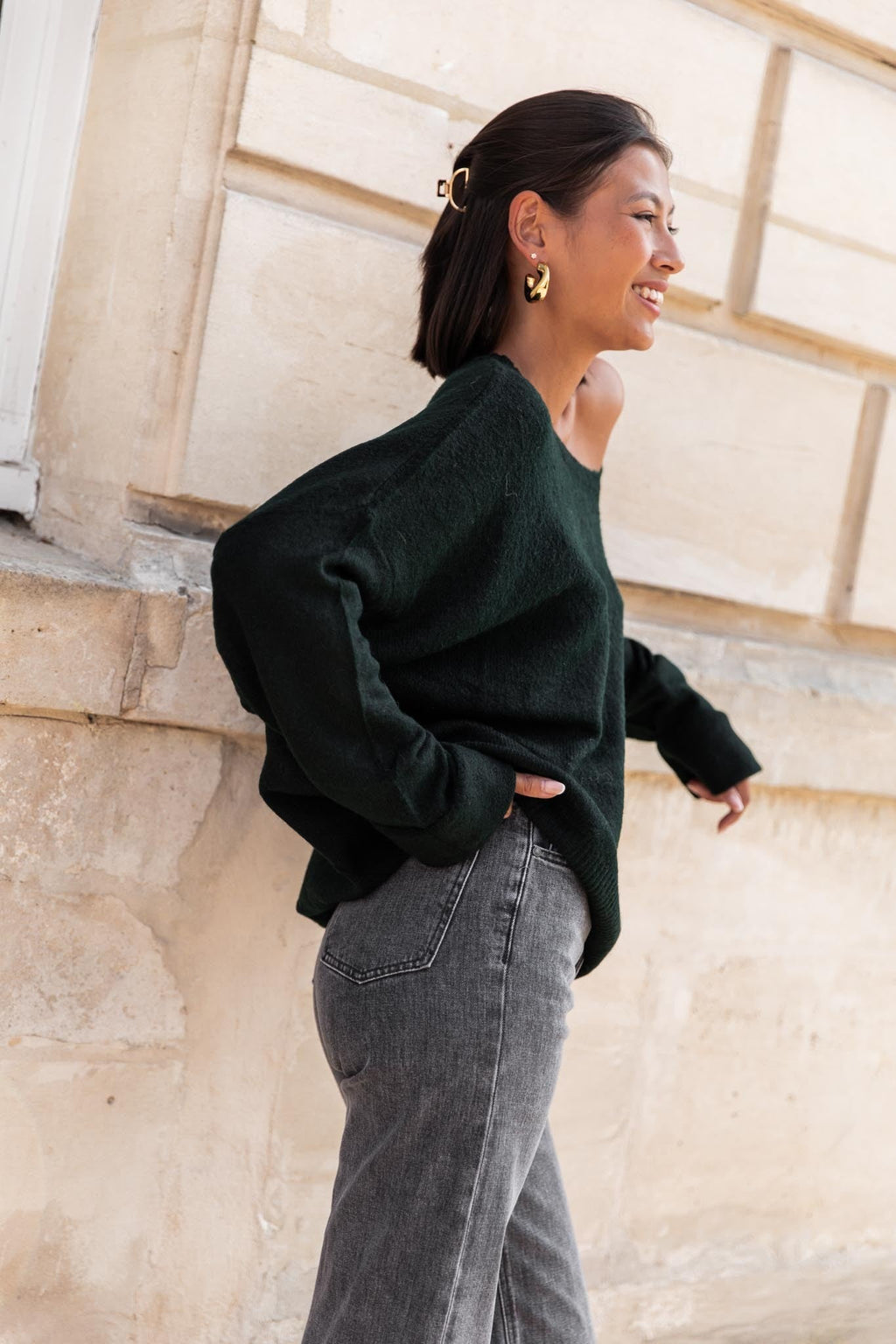 DOUCEUR Vert Foncé - Pull Loose