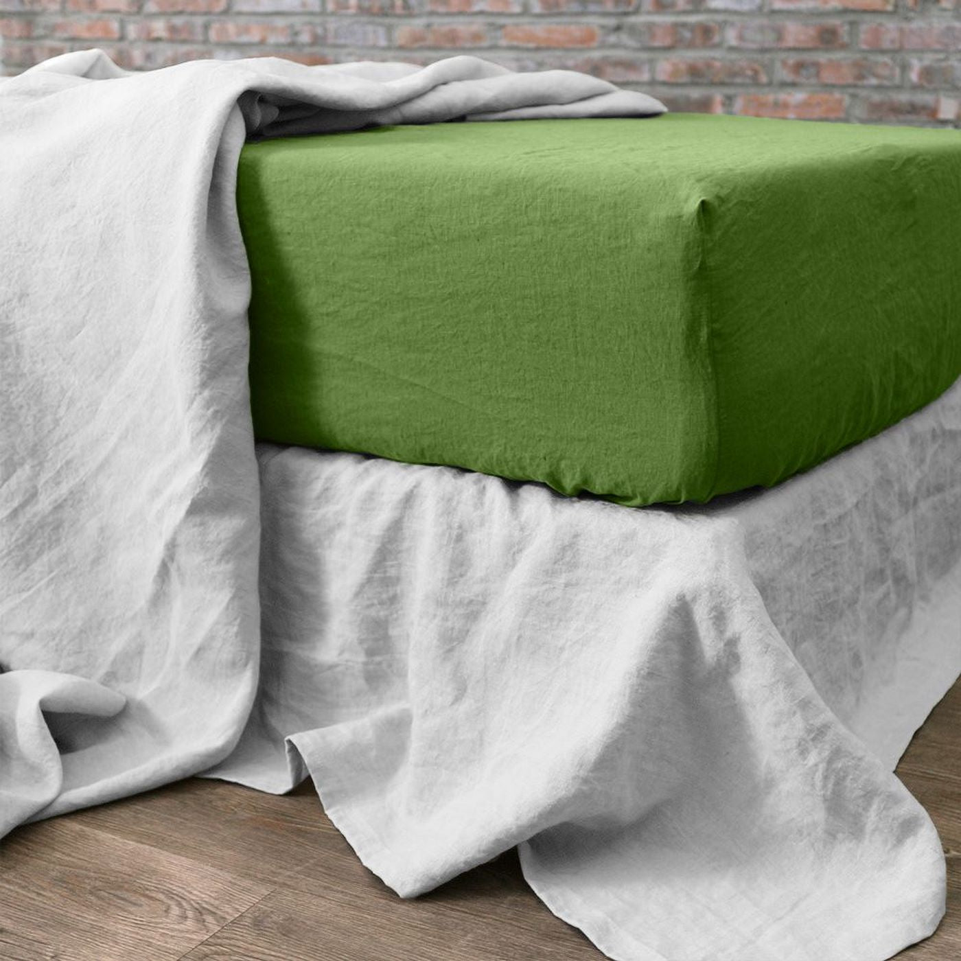 Drap Housse 100% Lin Lavé 160G Kiwi - Baton Rouge - The Bradery