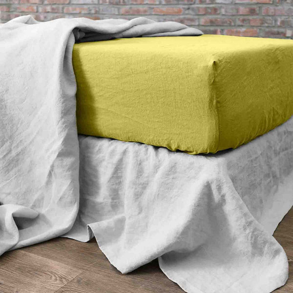 Drap Housse 100% Lin Lavé 160G Poire - Baton Rouge - The Bradery