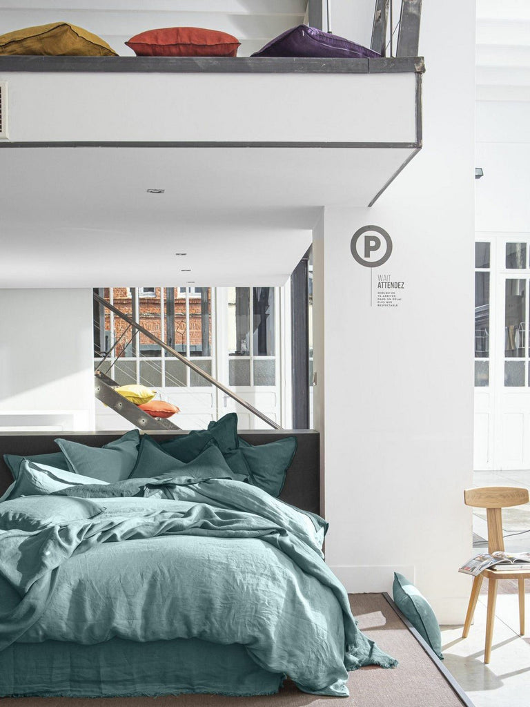 Drap Housse 100% Lin Lavé Bleu Stone - Baton Rouge - The Bradery