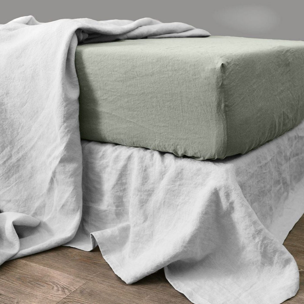 Drap Housse 100% Lin Lavé Celadon - Baton Rouge - The Bradery
