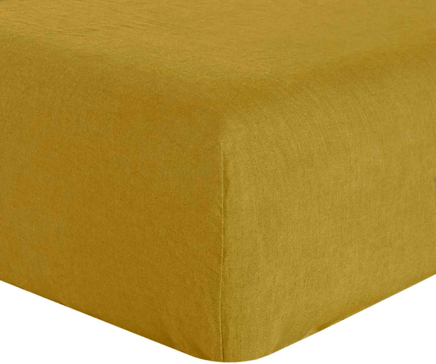 Drap Housse 100% Lin Lavé Jaune Curry - Baton Rouge - The Bradery