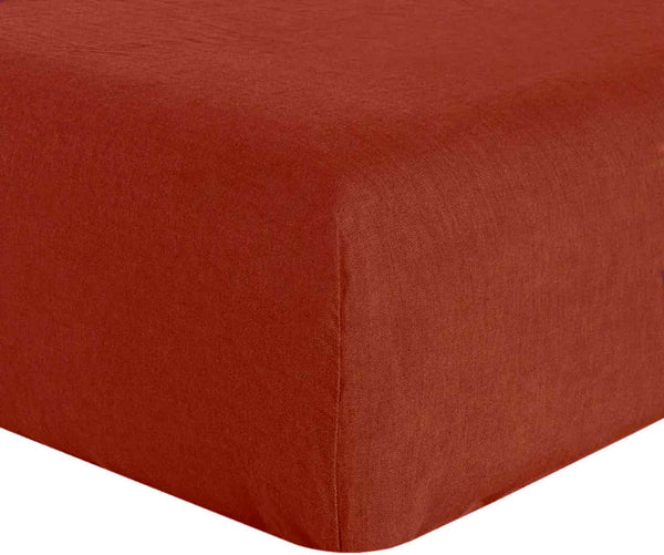Drap Housse 100% Lin Lavé Paprika - Baton Rouge - The Bradery