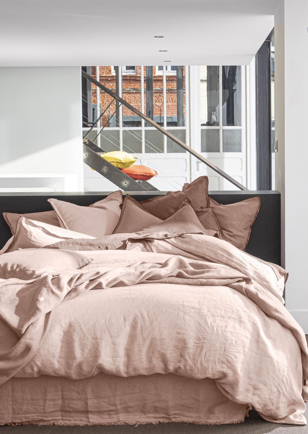 Drap Housse 100% Lin Lavé Rose Nude - Baton Rouge - The Bradery