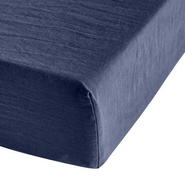 Drap Housse Brunelle - 100% Lin Lavé - Bleu De Chine
