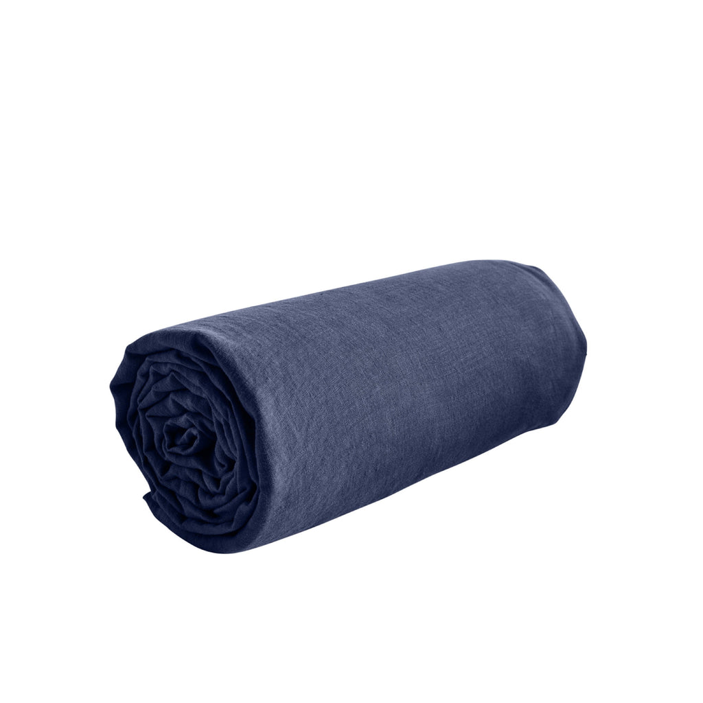 Drap Housse Brunelle - 100% Lin Lavé - Bleu De Chine