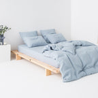 Drap Housse En Lin Lavé 190G/M² - Bleu Glacier