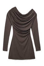 Robe Courte Drapée À Manches Longues Marron