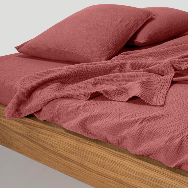 Drap Plat En Gaze De Coton 185G/M² - Rose Brique