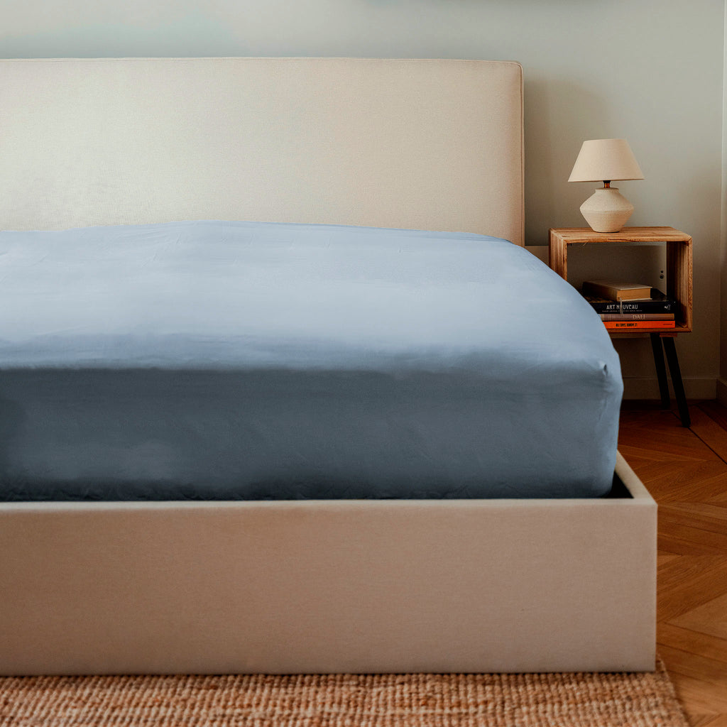 Housse De Couette Percale De Coton - Bleu Gris