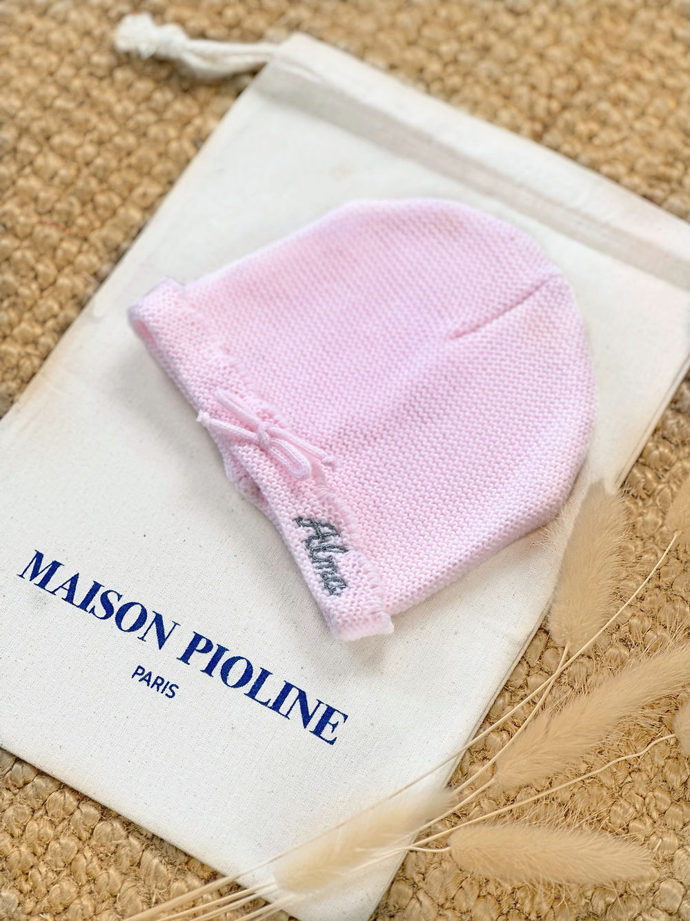 L'Amoureuse - Bonnet De Naissance - Rose Dragé - À Personnaliser