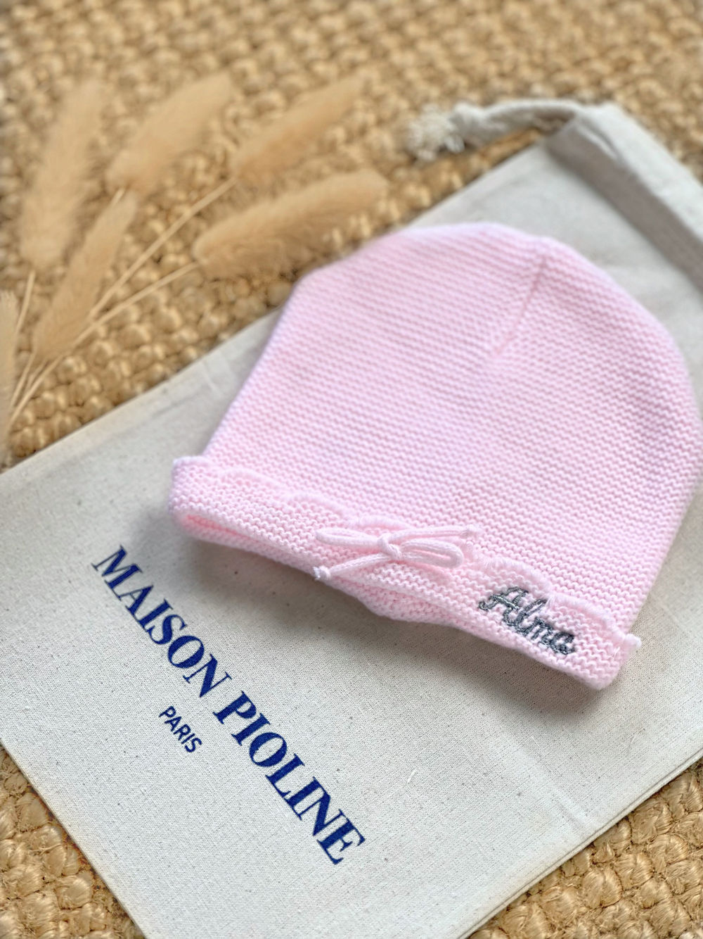 L'Amoureuse - Bonnet De Naissance - Rose Dragé - À Personnaliser