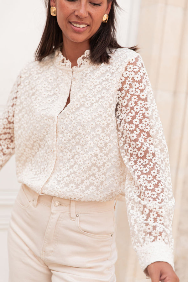 ÉLÉONORE Écrue - Chemise Dentelle