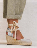 Espadrille Talon Haut Marbella Ruban - Lin Argenté - Femme ESPADRILLE TALON HAUT 8 centimètres plateforme de 2 centimètres Escadrille