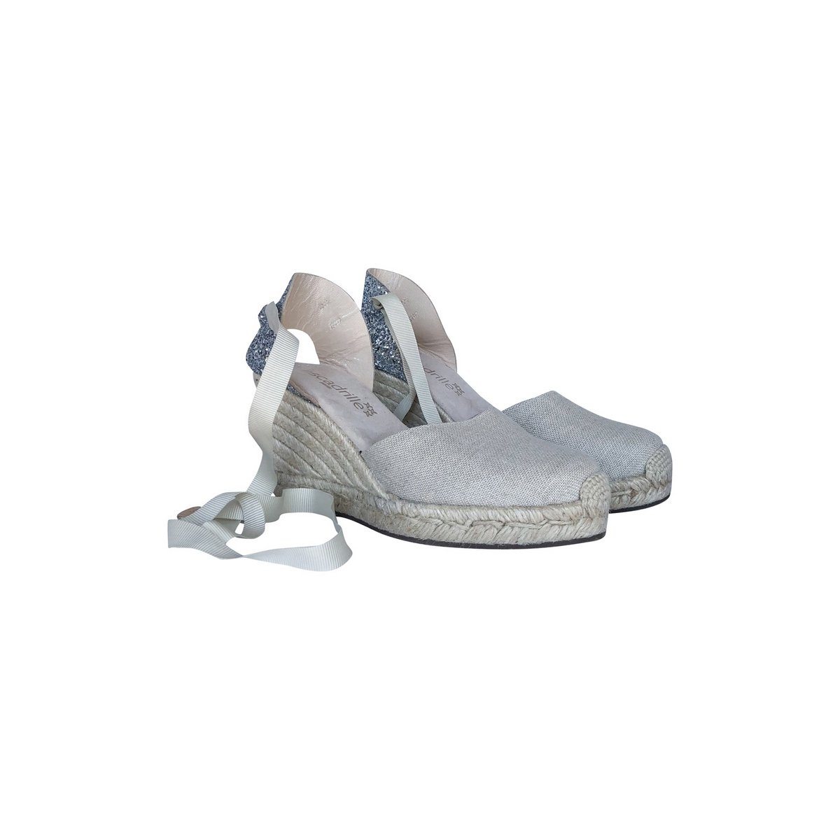 Espadrille Talon Haut Marbella Ruban - Lin Argenté - Femme ESPADRILLE TALON HAUT 8 centimètres plateforme de 2 centimètres Escadrille