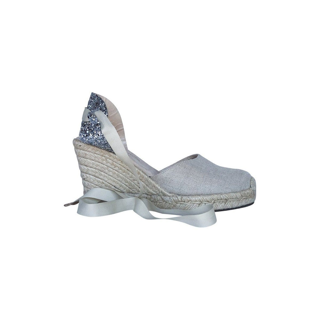Espadrille Talon Haut Marbella Ruban - Lin Argenté - Femme ESPADRILLE TALON HAUT 8 centimètres plateforme de 2 centimètres Escadrille
