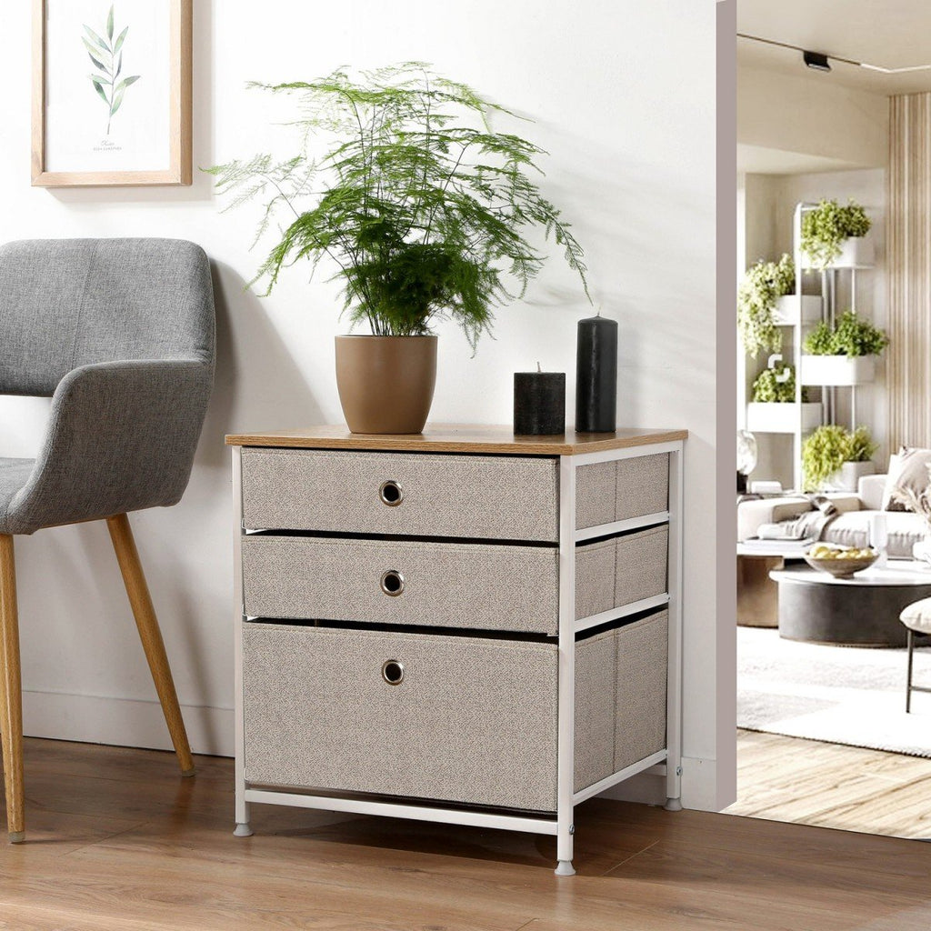 Commode 3 Tiroirs En Intissé Clair - L48 cm - Blanc