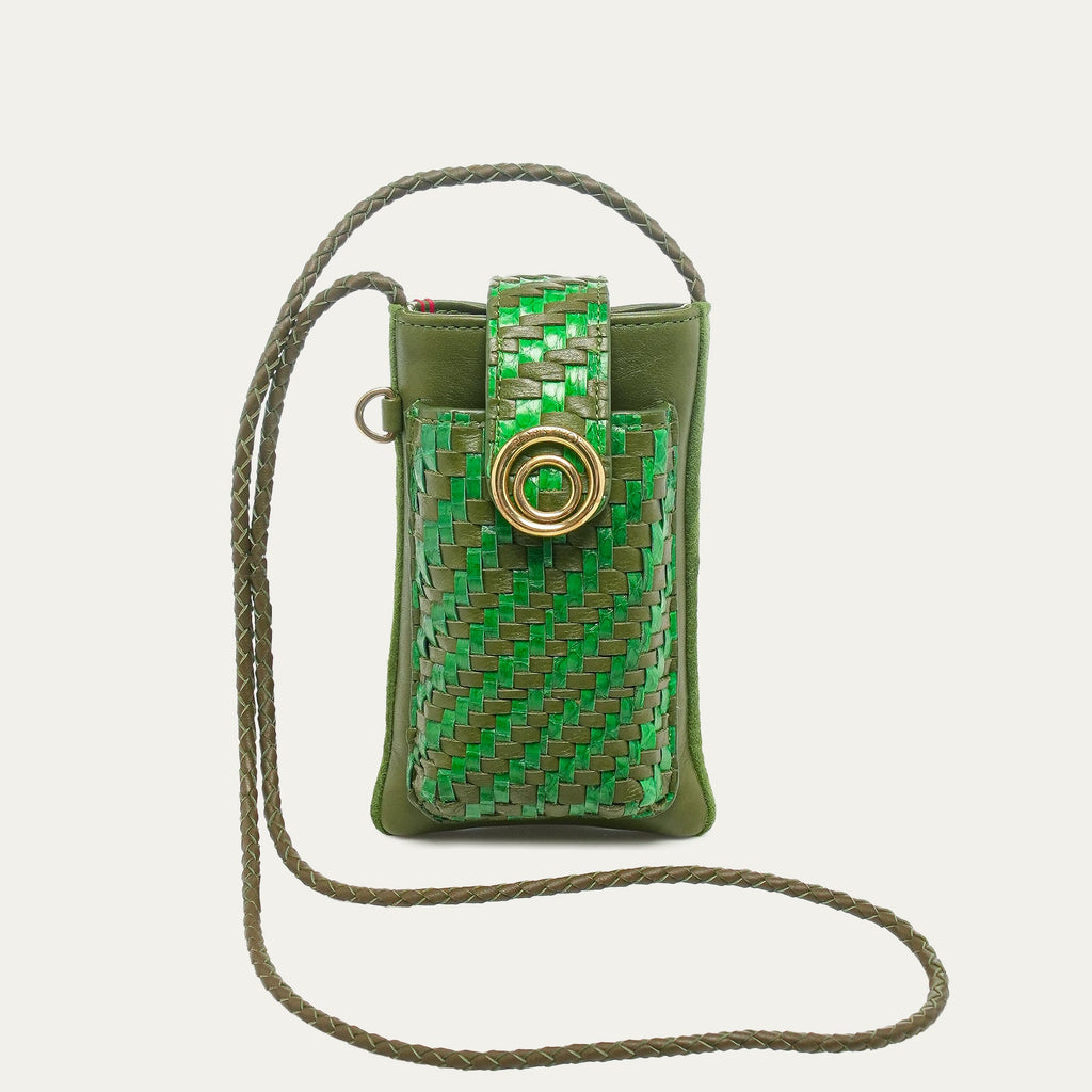 Etui Double Marcus Cuir Tressé Romarin