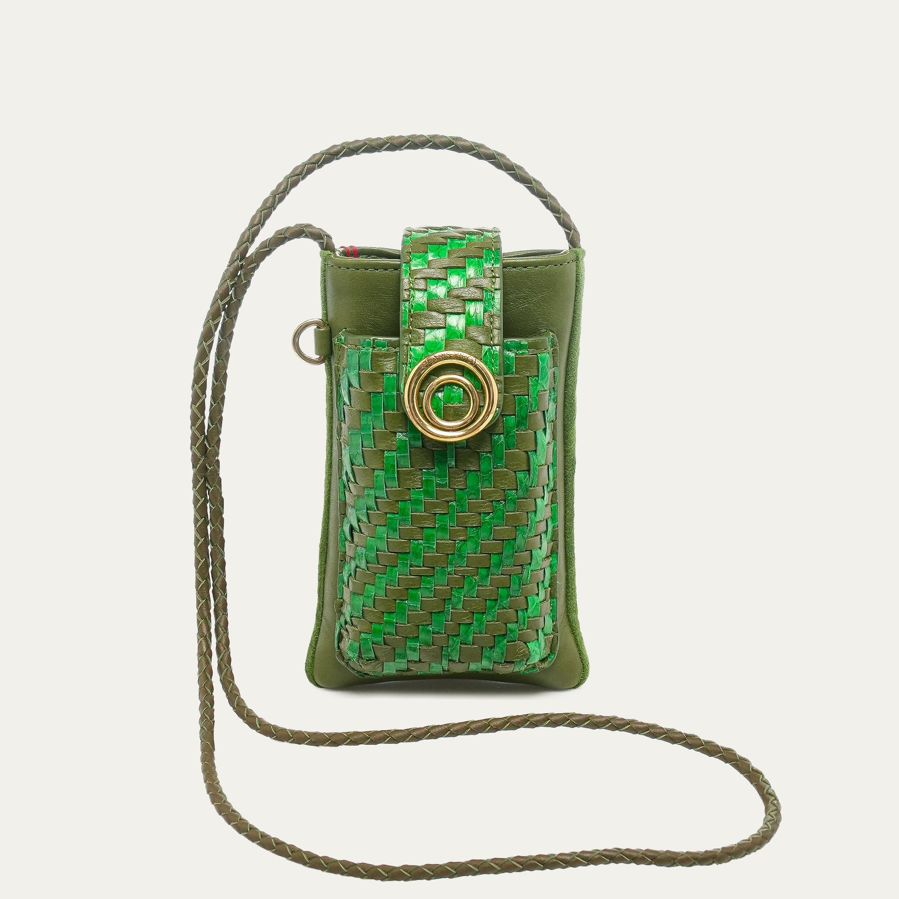 Etui Double Marcus Cuir Tressé Romarin