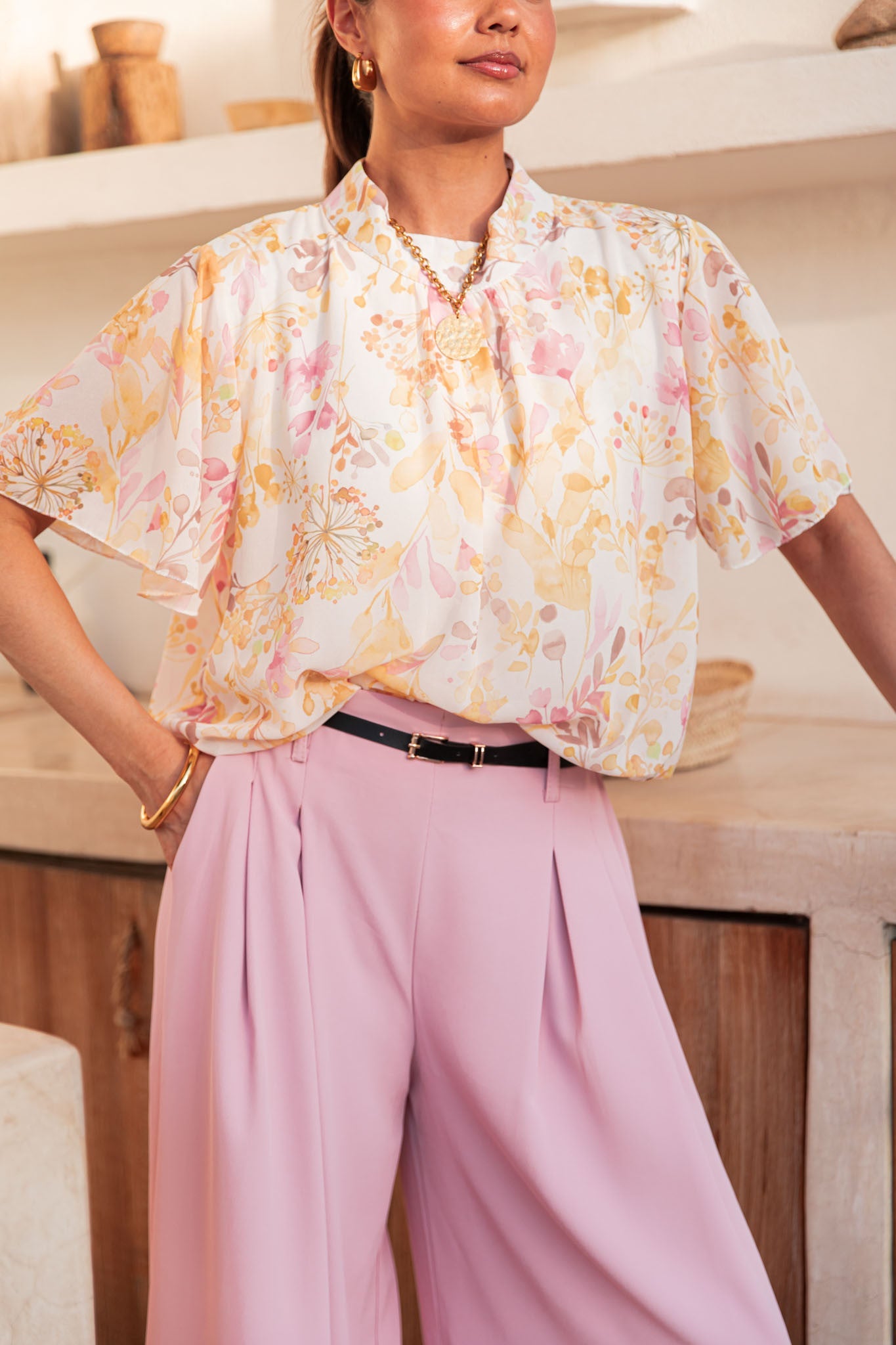 ÉZIA Jaune/Blanc - Blouse Fleurie