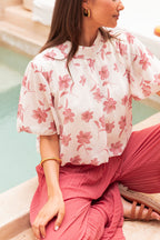 ÉZIA Rose/Blanc - Blouse Fleurie