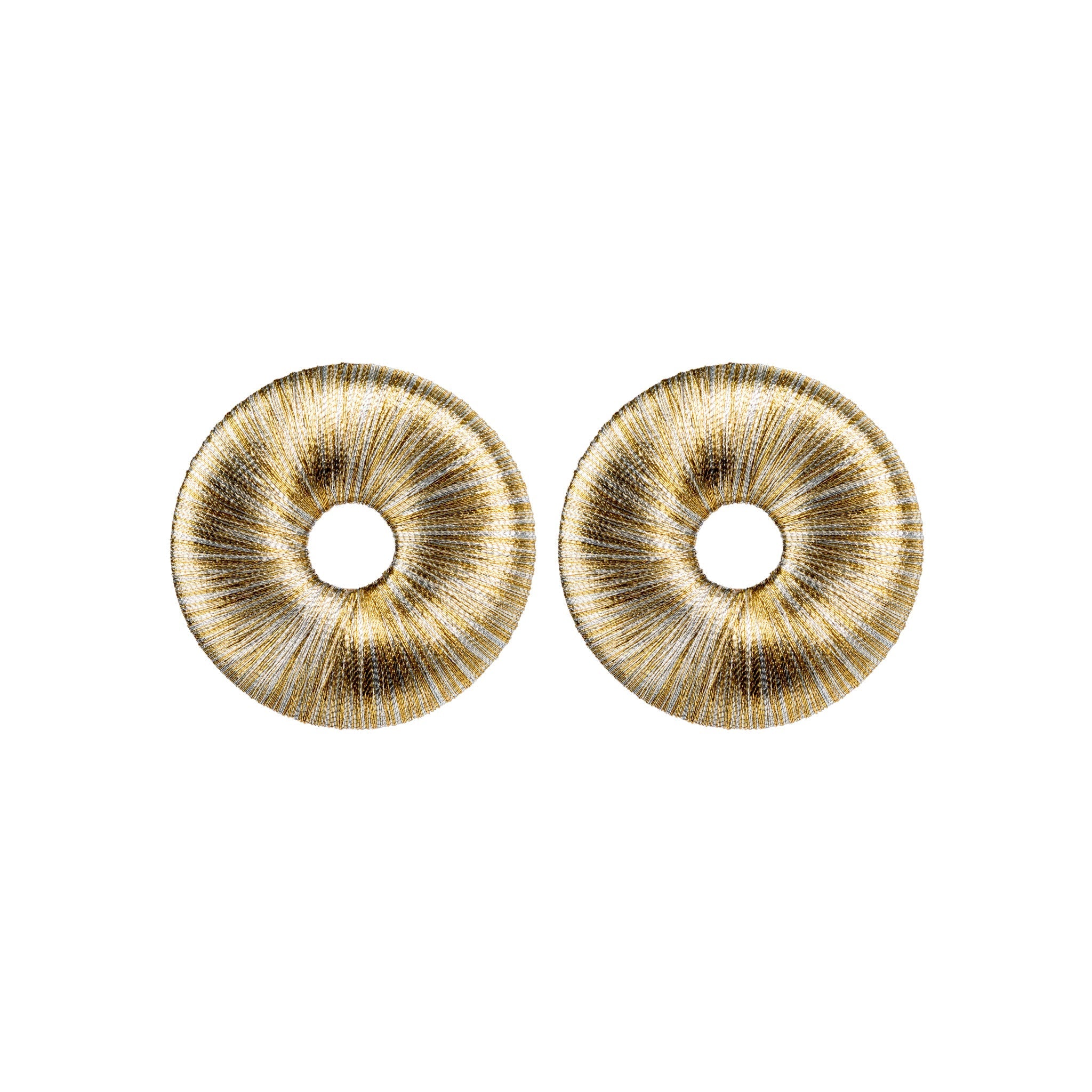 Boho Gold Silver Earring featuring intricate metallic thread design with a refined circular silhouette.
