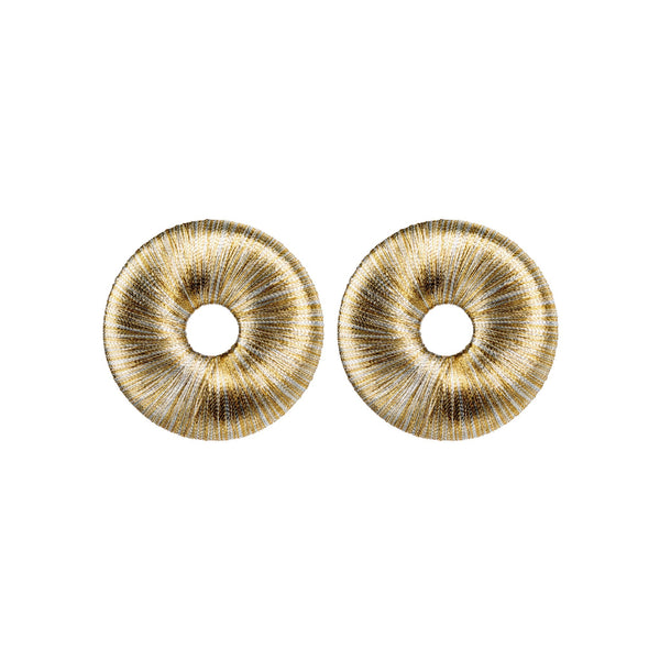 Boho Gold Silver Earring featuring intricate metallic thread design with a refined circular silhouette.