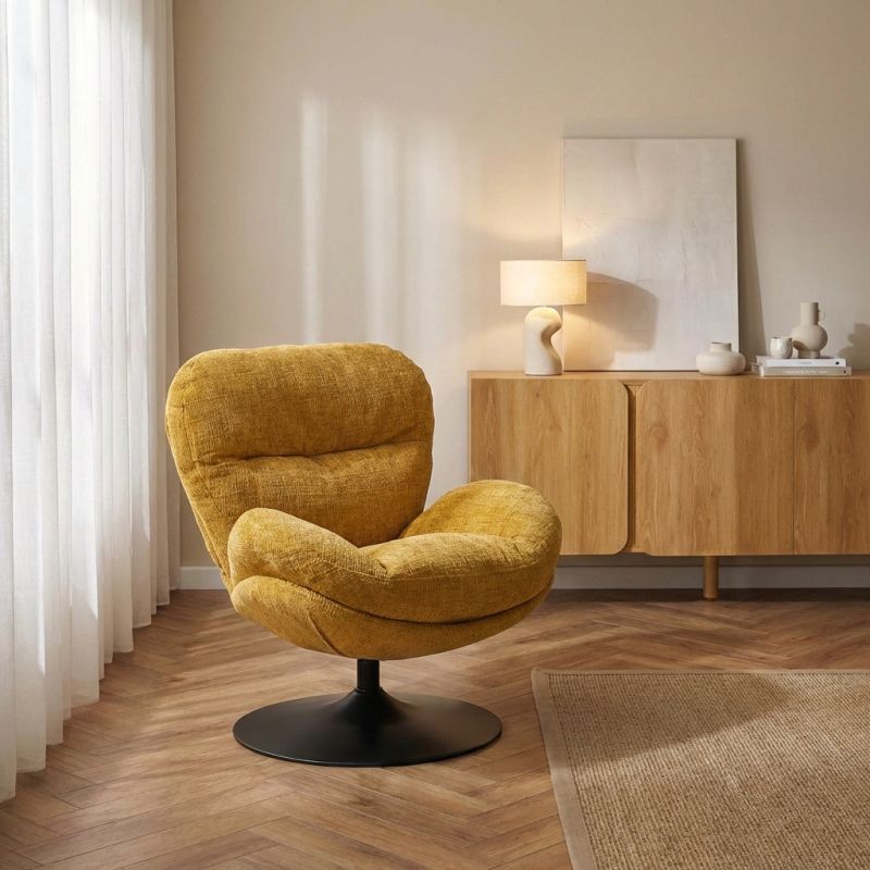 Ceres - Fauteuil Rotatif 1 Place - Tissu Jaune Moutarde