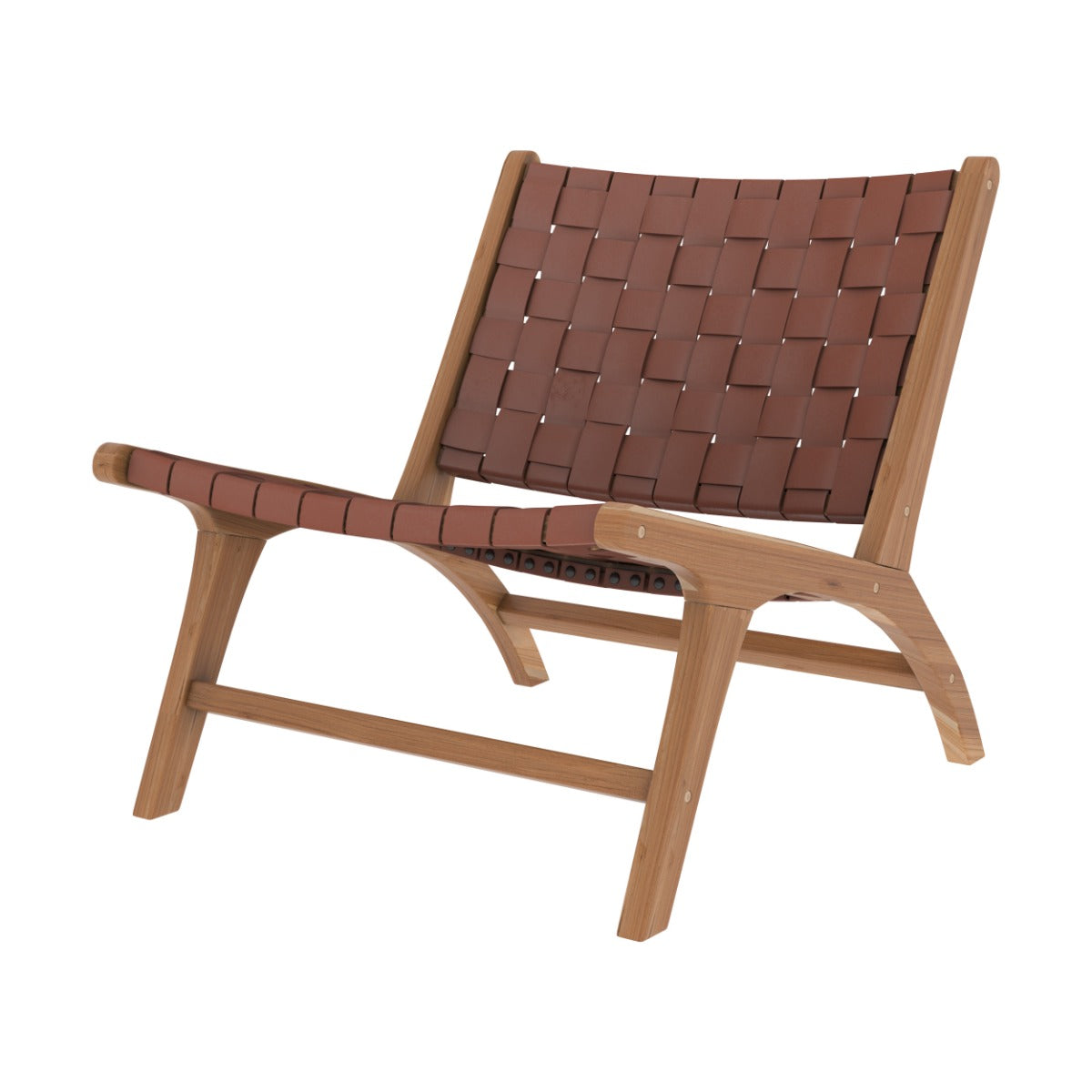 fauteuil kuna en teck et cuir tresse marron