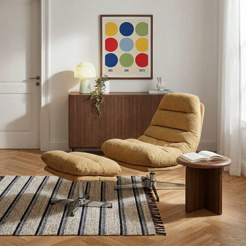 Themis - Fauteuil Rotatif 1 Place - Tissu Jaune Moutarde