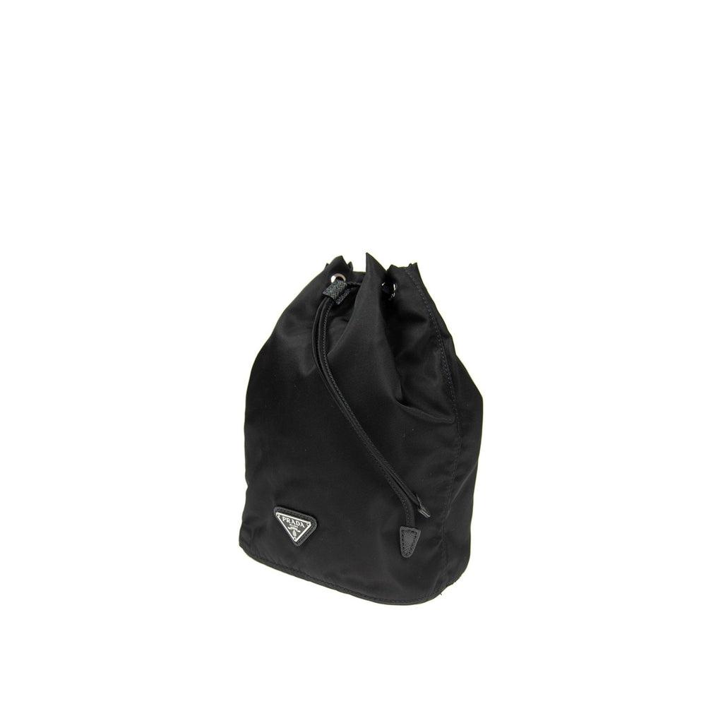 Prada - Pochette Nylon And Leather Drawstring - Femme - Black