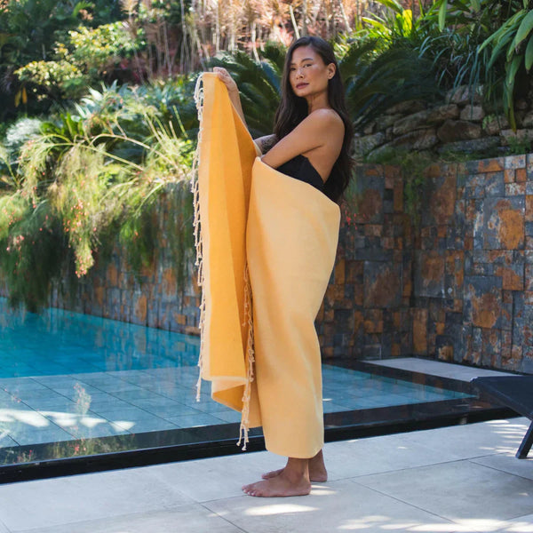 Fouta Doublée Éponge - Jaune Moutarde
