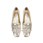 Fiocco Sahara Flat Moccasin featuring metallic leather and embroidered bow, a chic accessory for Fall.