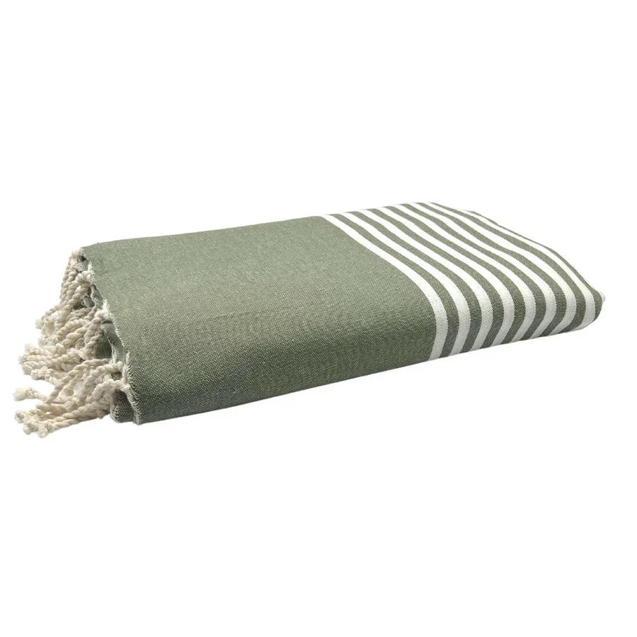 Fouta Xxl Rayée - Vert Olive