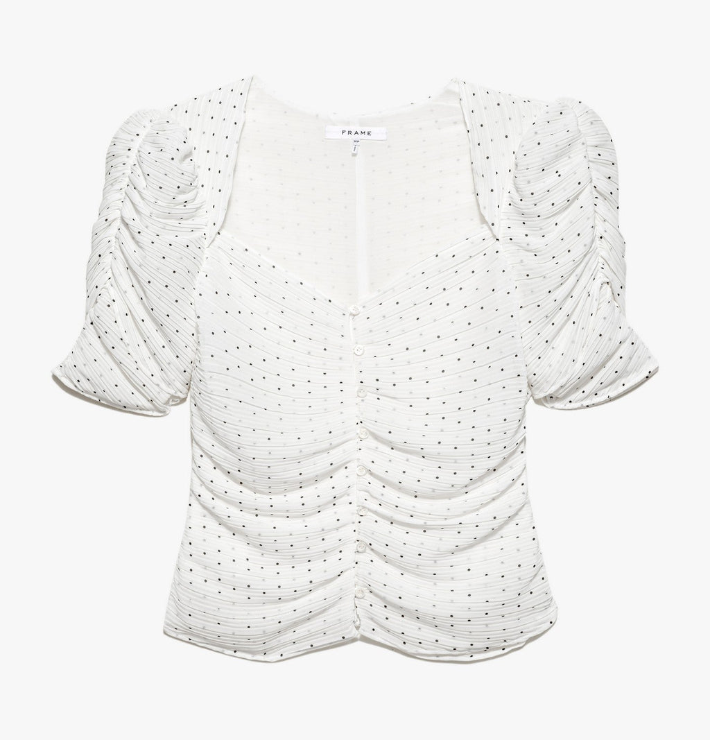 Top Gathered Button Front - Off White Multi