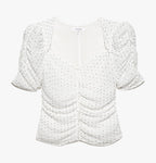 Top Gathered Button Front - Off White Multi