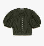 Top Tie Neck Button Front Popover - Fatigue