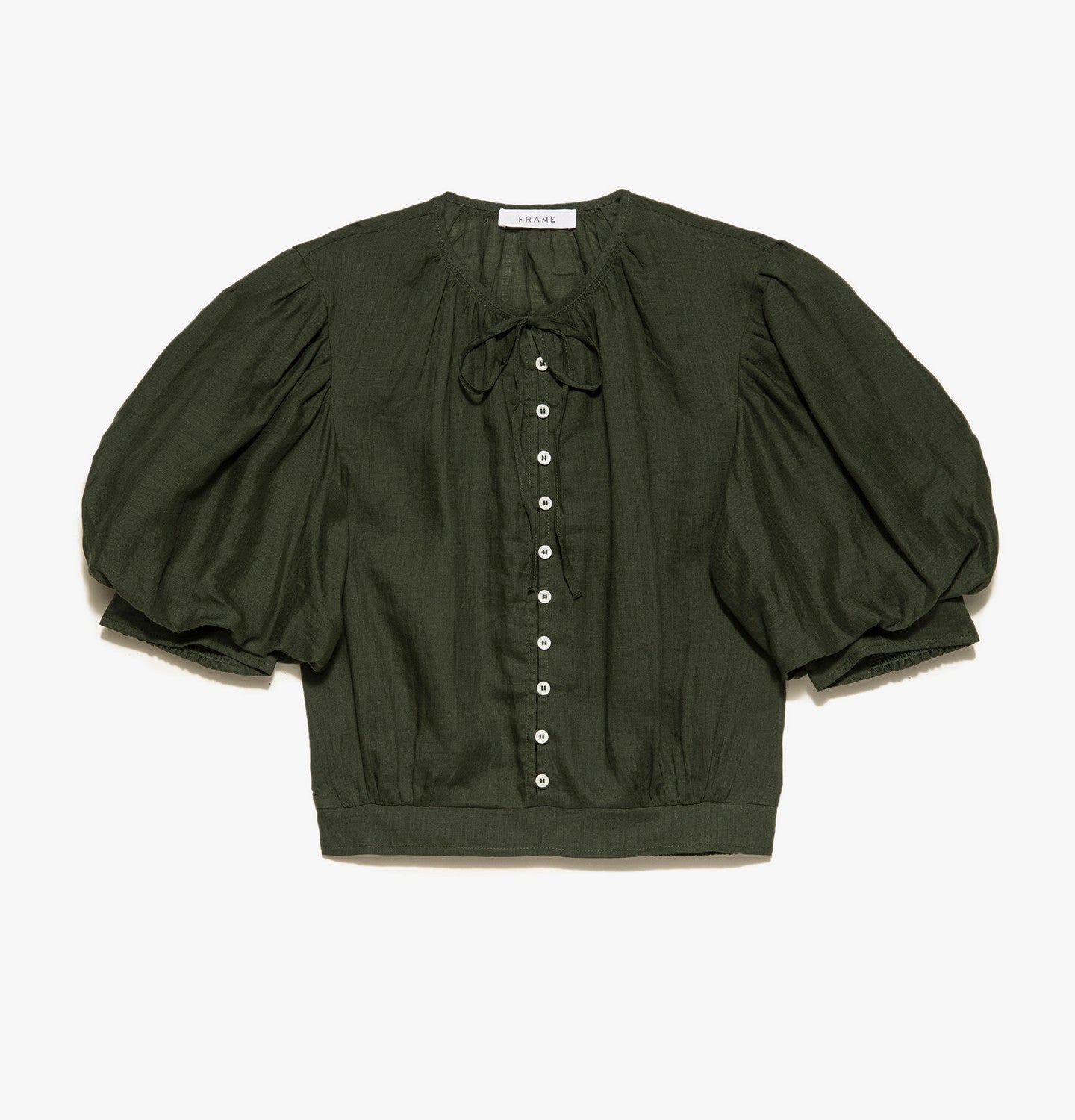 Top Tie Neck Button Front Popover - Fatigue
