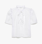 Top Tie Neck Ruffle Popover - Blanc