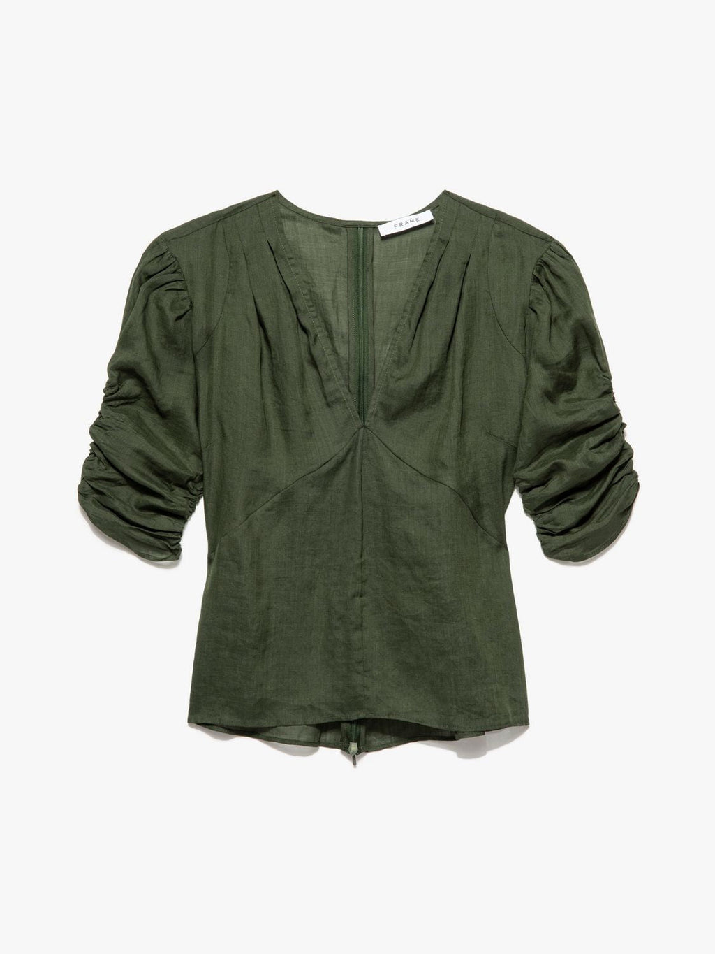 Top Shirred Sleeve Vneck - Fatigue