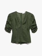 Top Shirred Sleeve Vneck - Fatigue
