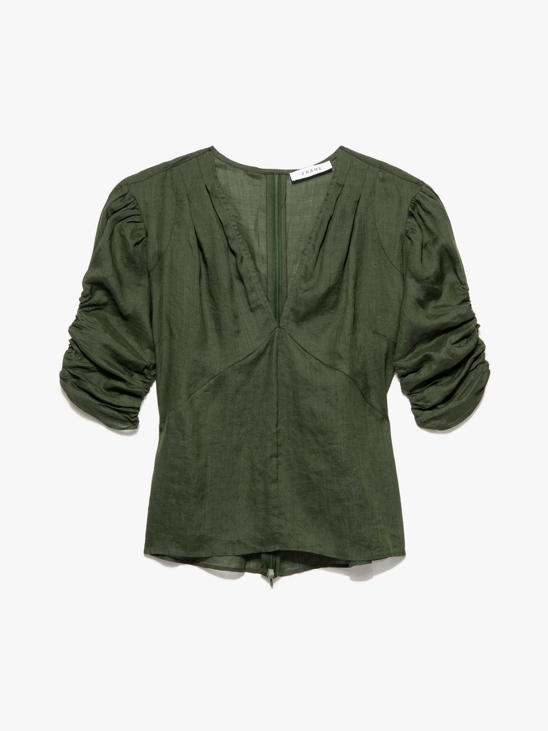 Top Shirred Sleeve Vneck - Fatigue
