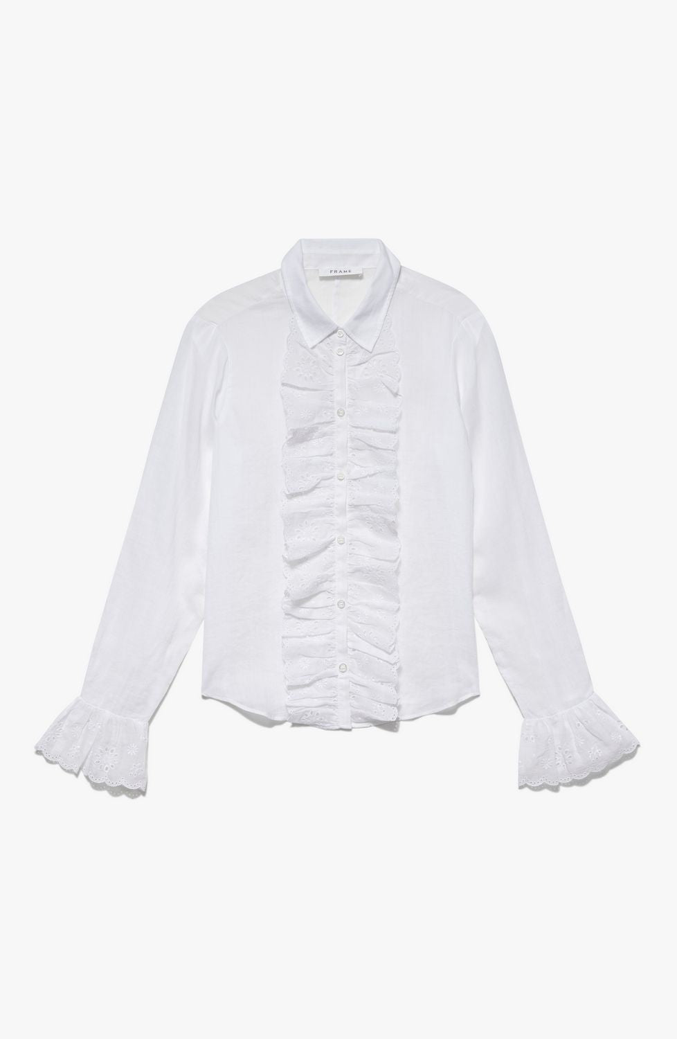 Top Ruffle Front Button Down - Blanc